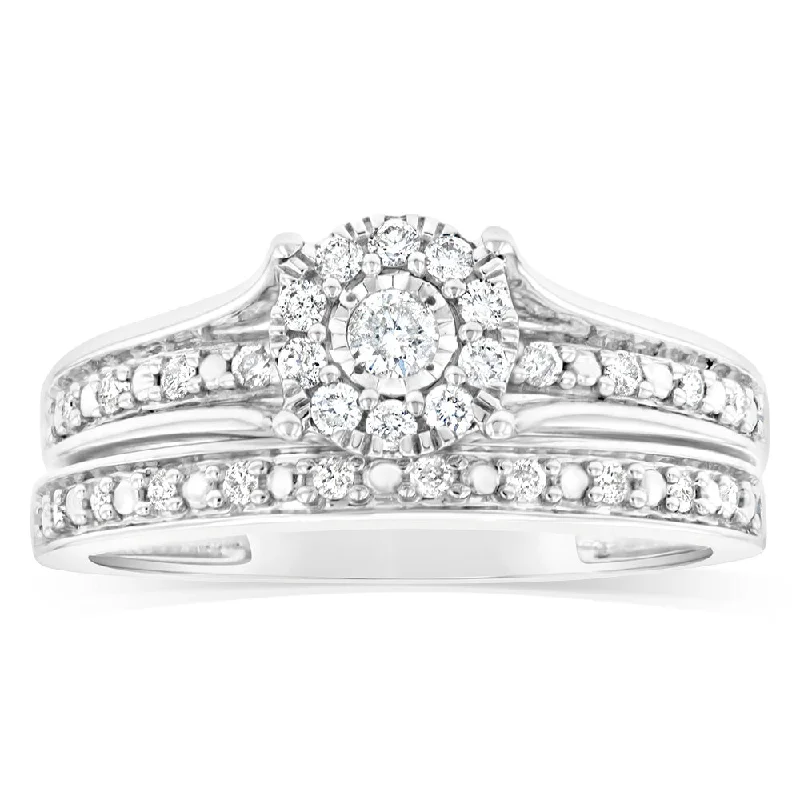 Tri-alloy rings-10ct White Gold 1/3 Carat Diamond 2 Ring Bridal set