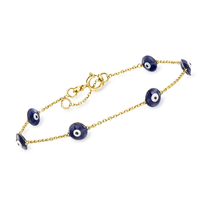 Bright diamond bracelets-RS Pure by Ross-Simons Italian Multicolored Enamel Evil Eye Station Bracelet in 14kt Yellow Gold