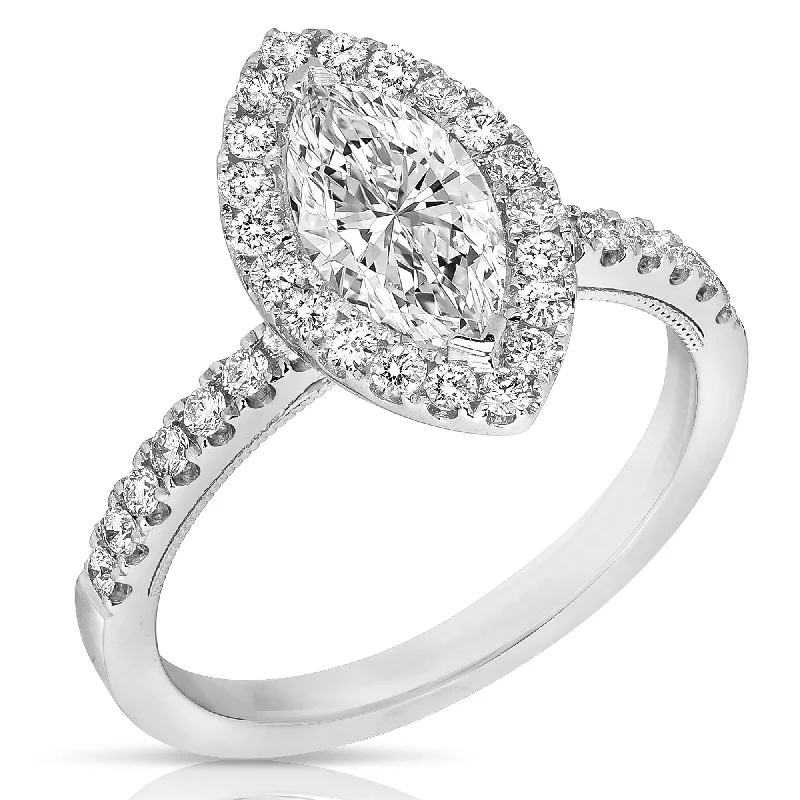 Root carved rings-1 1/2 Ctw Marquise Diamond Halo Engagement Ring in White Gold