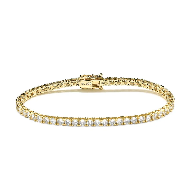 Lustrous silver bangles-Suzy Levian Cubic Zirconia Gold Sterling Silver 7 inch Tennis Bracelet