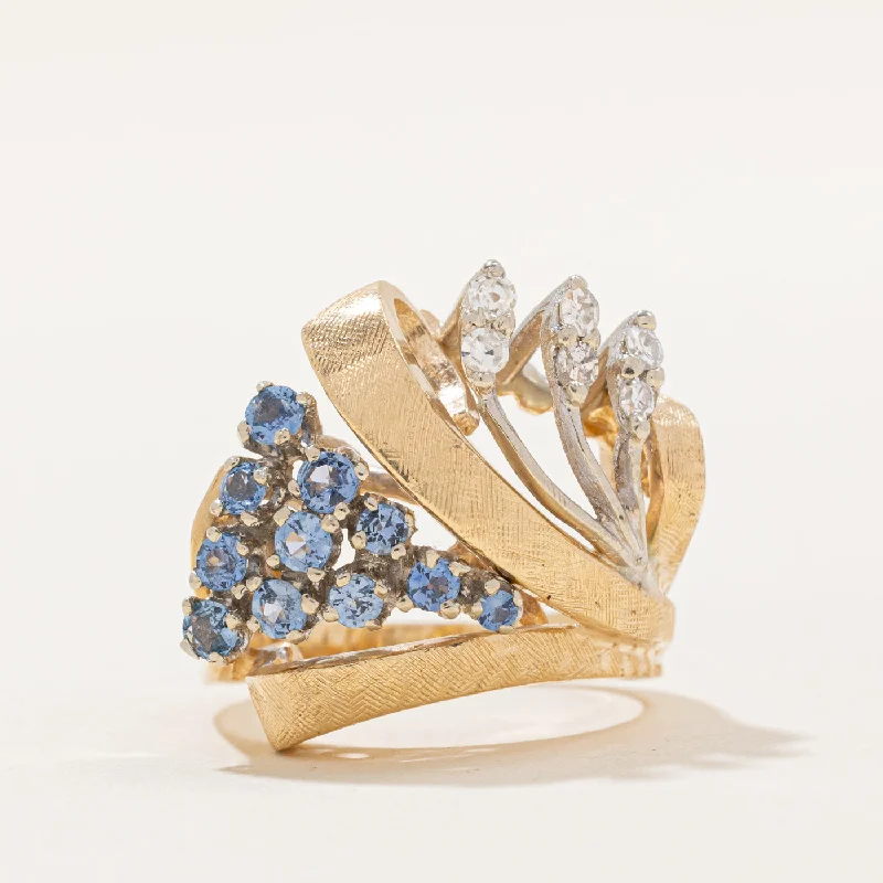 Rich cocktail rings-Sapphire & Diamond Abstract Cocktail Ring | 0.60ctw, 0.15ctw | SZ 6.5 |