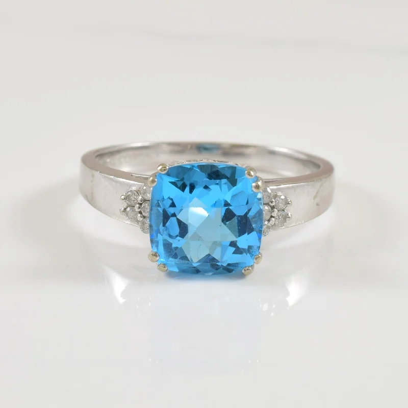 Thick stone rings-Blue Topaz & Diamond Ring | 4.00ct, 0.08ctw | SZ 9.5 |