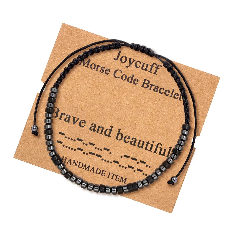 Thick gold bracelets-Brave and Beautiful Morse Code Bracelet for Women Inspirational Gift for Her