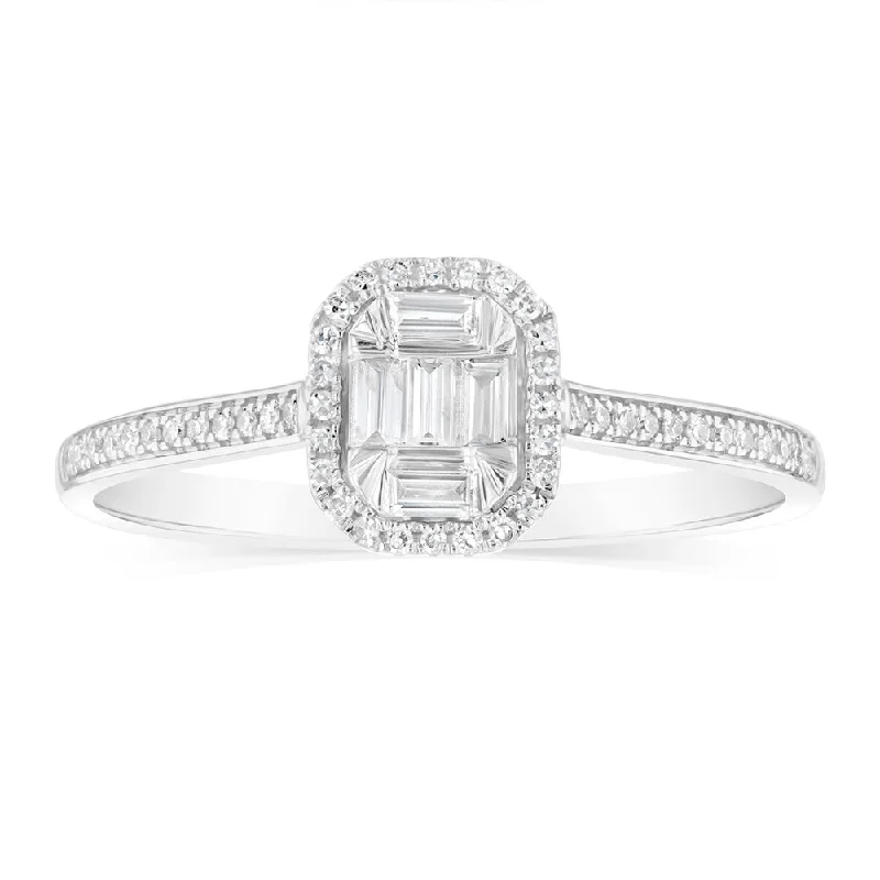 Snap band rings-9ct White Gold 1/4 Carat Diamond Halo Dress Ring