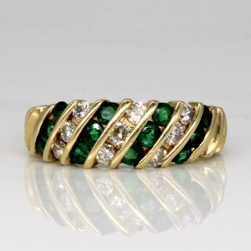 Serpentine rings-Emerald & Diamond Channel Set Ring | 0.48ctw, 0.36ctw | SZ 6 |