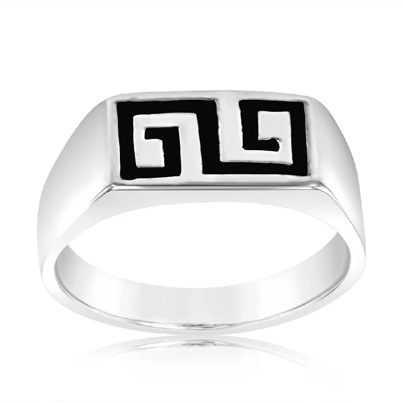 Smooth band rings-Sterling Silver Greek Key Oxidised Ring