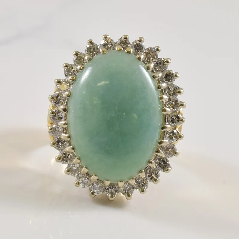 Gibbous moon rings-Jadeite & Diamond Cocktail Ring | 14.00ct, 1.26ctw | SZ 8.25 |