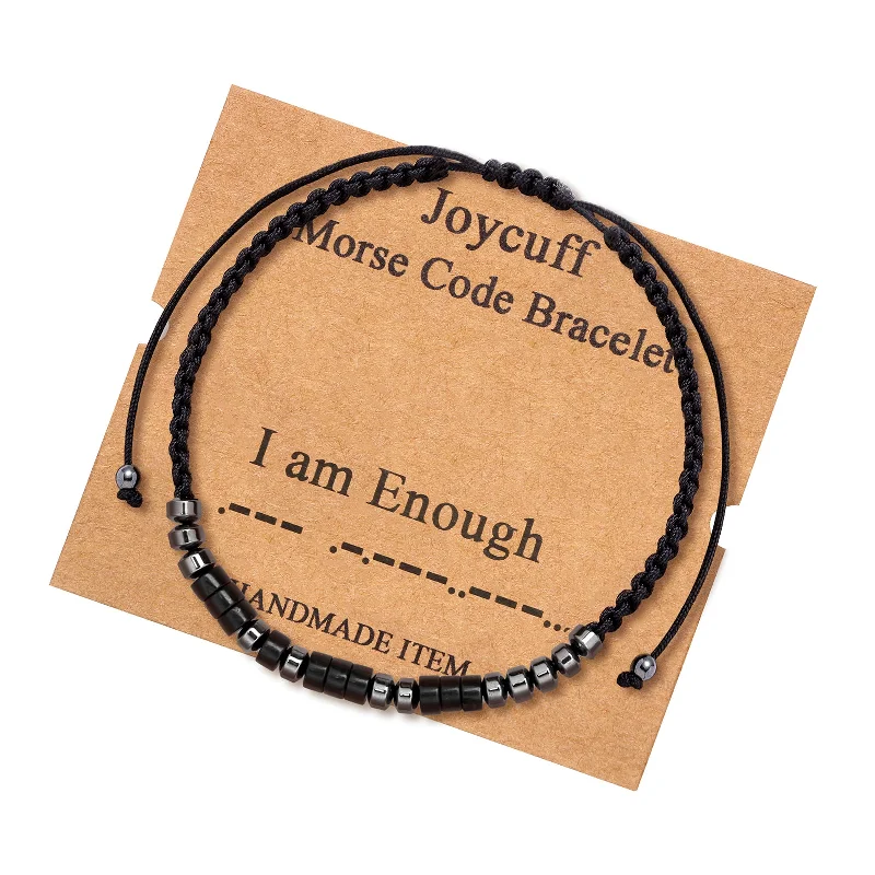 Thick gem bangles-I am Enough Morse Code Bracelet Thinking Gift BFF Jewelry for Her Mother's Day Gift