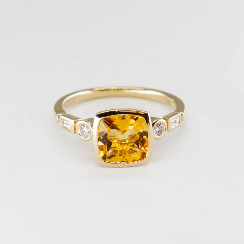 Cosmic theme rings-'Effy' Cushion Cut Citrine and Diamond Ring | 1.50ct 0.18ctw | SZ 7 |