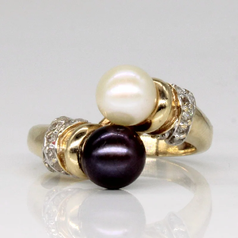 Yarn edge rings-Pearl & Diamond Cross Over Ring | 0.07ctw | SZ 5.25 |