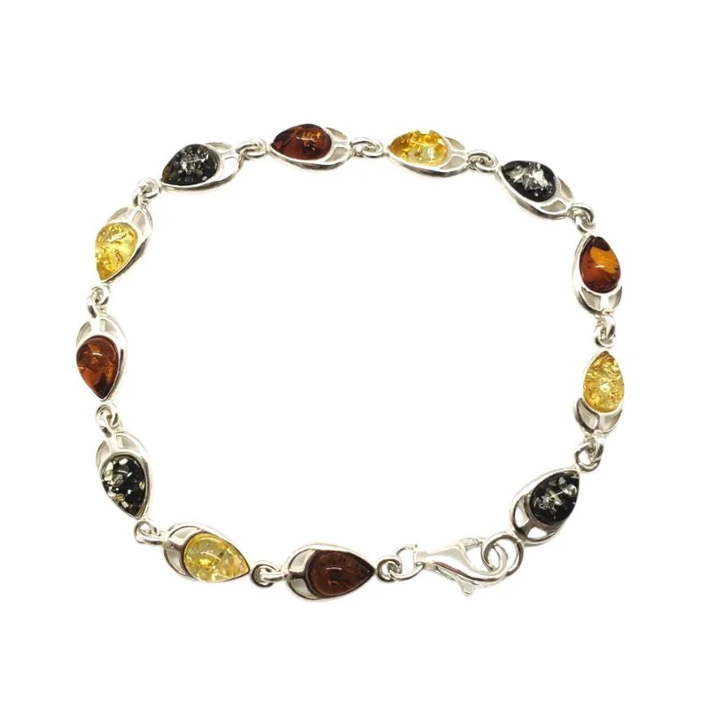 Seafoam theme bracelets-Multi-Color Amber Sterling Silver Bracelet