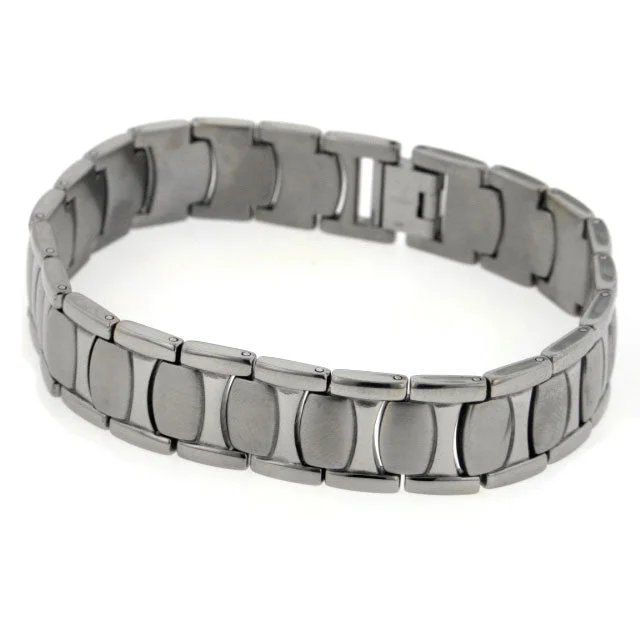 Thick cuff bangles-Mens Wide Brushed Combination Finish Titanium Snake Skin 8.5" Link Bracelet