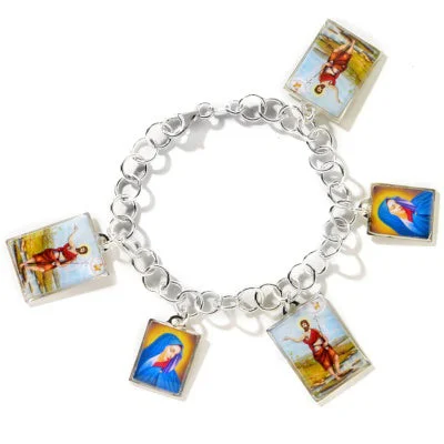 Swan motif bangles-Mary and Joseph Benedicta Catholic Sterling Silver Charm Bracelet 6.5"