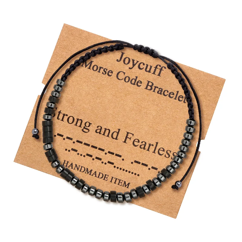 Small pearl bangles-Strong and Fearless Morse Code Bracelet for Women Inspirational Gift for Her