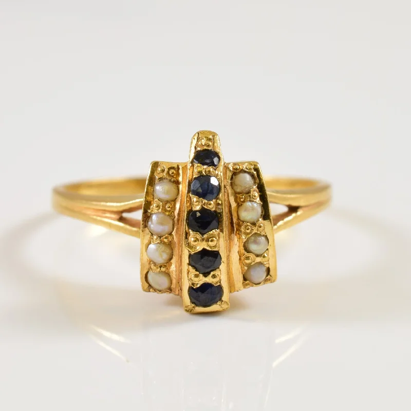 Serpentine rings-22k Sapphire & Seed Pearl Ring| 0.25ctw | SZ 6.75 |