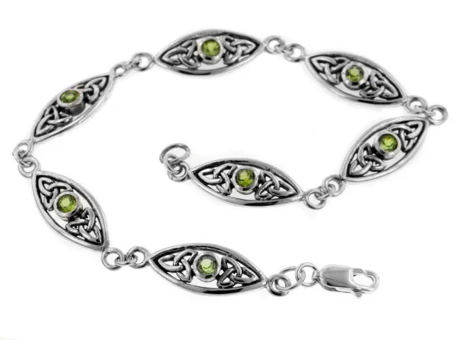 Light wood bracelets-Sterling Silver Peridot Celtic Trinity Knot 7" Link Bracelet