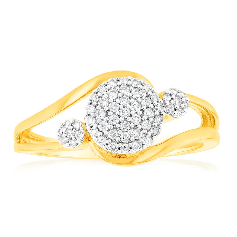 Simple dot rings-1/6 Carat Diamond Cluster Ring in 9ct Yellow Gold