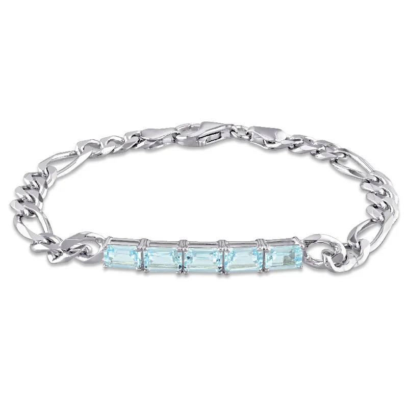 Overhand knot bangles-3 1/2 CT TGW Sky Blue Topaz Birthstone Link Bracelet in Sterling Silver