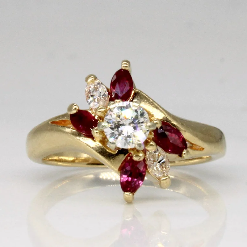 Faith charm rings-Ruby & Diamond Waterfall Ring | 0.20ctw, 0.31ctw | SZ 4 |