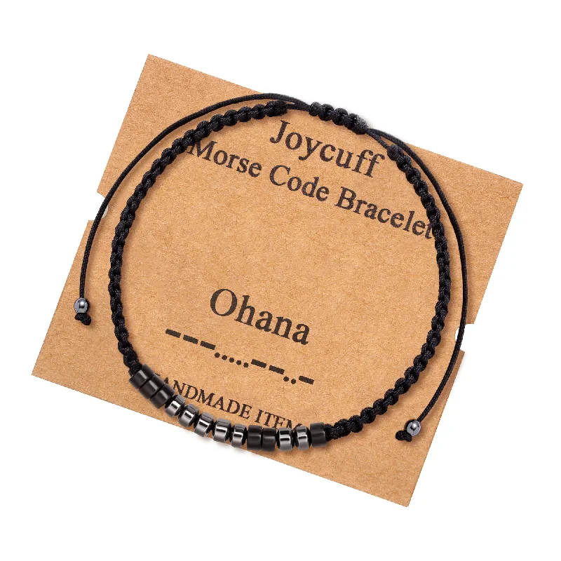 Stone stack bracelets-Ohana Morse Code Bracelet for Women Inspirational Gift for Her