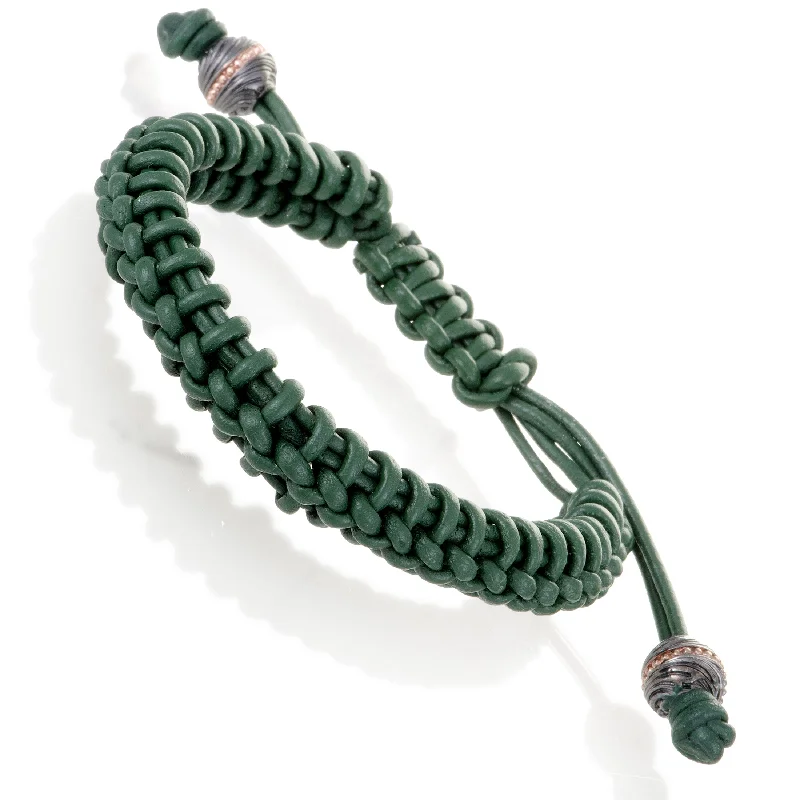 Clear quartz bangles-Stephen Webster No Regrets Unisex Green Leather and Gold Tone Silver Bracelet