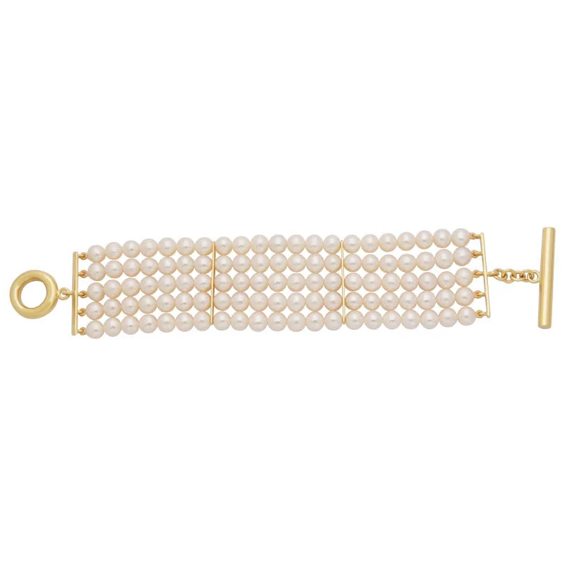 Bead edge bangles-Bead Bracelet- Fresh Water Pearl with 18K Toggle Lock