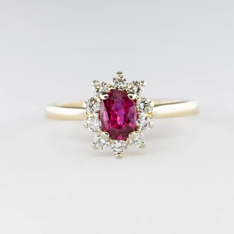 Cotton thread rings-'Birks' Oval Ruby and Diamond Halo Ring | 0.50ct 0.25ctw | SZ 6