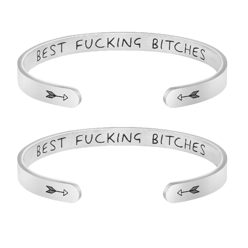 Clear quartz bangles-Best Funking Bitches Set of 2  Bracelets