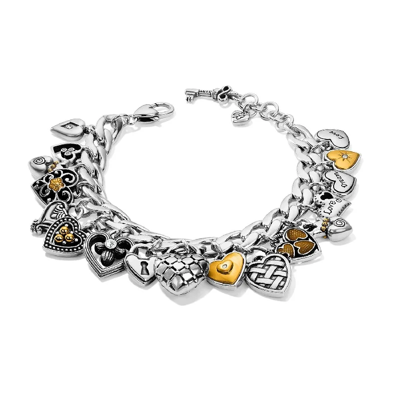 Gibbous moon bangles-Women's One Heart Charm Bracelet In Silver-Gold