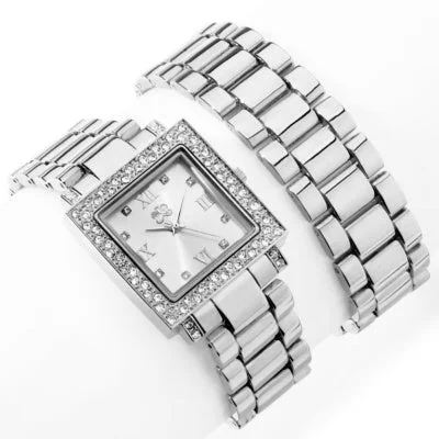 Fine filigree bangles-Silvertone Curations with Stefani Greenfield Wrap Watch and Bracelet Set