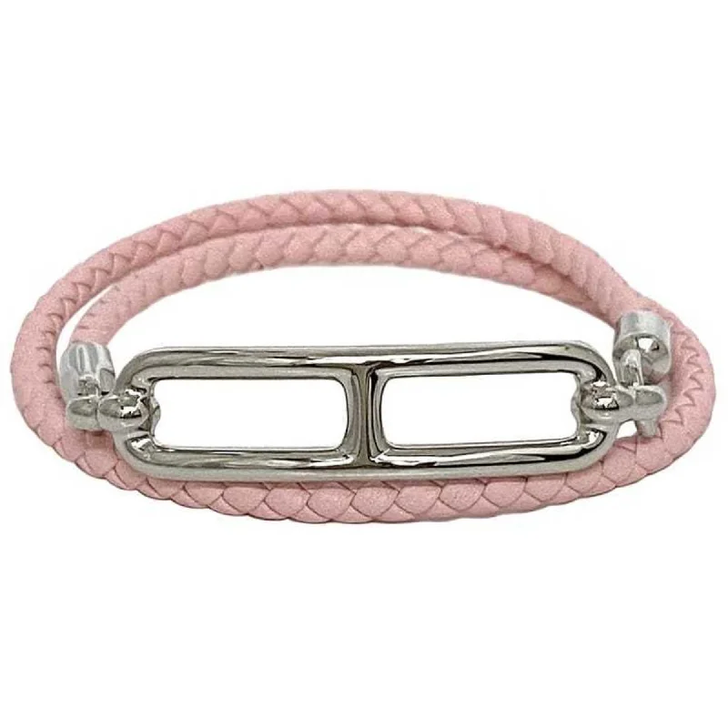 Forged word bracelets-Hermes pink Rose Sakura Leather Palladium Charm Bracelet (Pre-Owned)