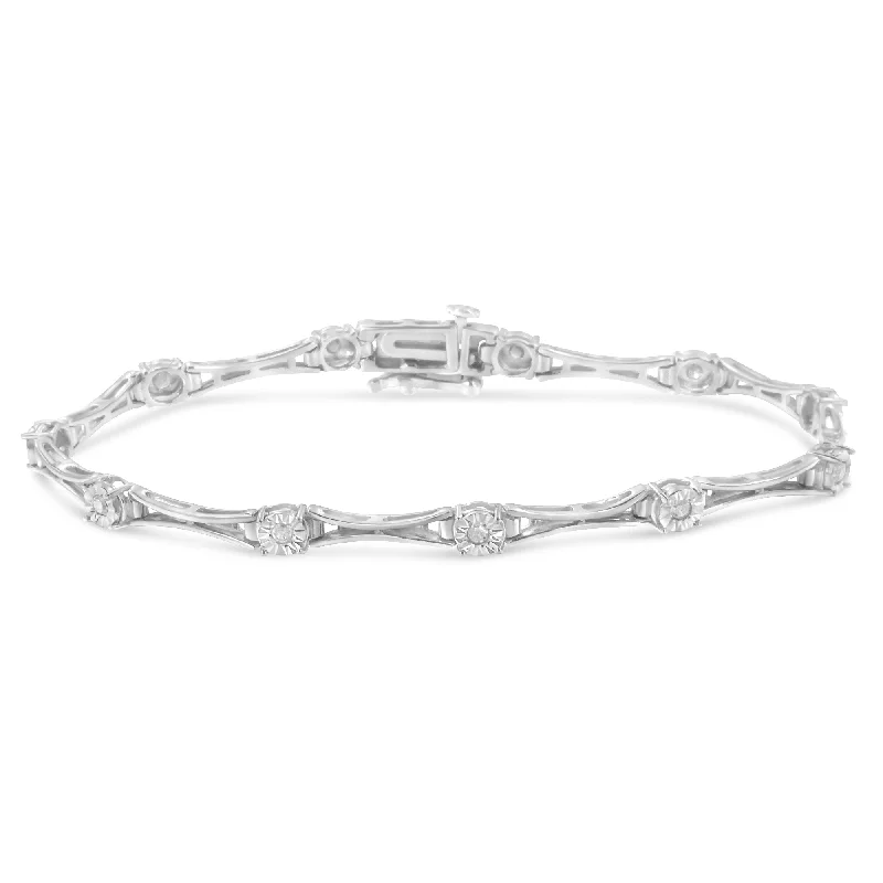 Bead charm bracelets-.925 Sterling Silver 1/4 Cttw Diamond Miracle-Set Flared-Bar 7" Link-Style Tennis Bracelet