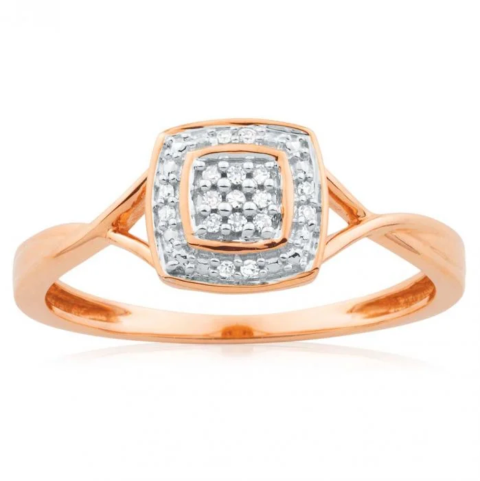 Bali tile rings-9ct Rose Gold Ring With 17 Brilliant Cut Diamonds