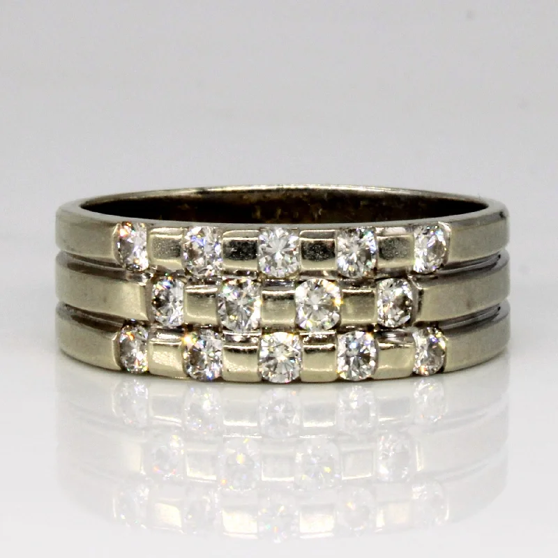 Rich cocktail rings-Triple Row Diamond Band | 0.77ctw | SZ 10 |