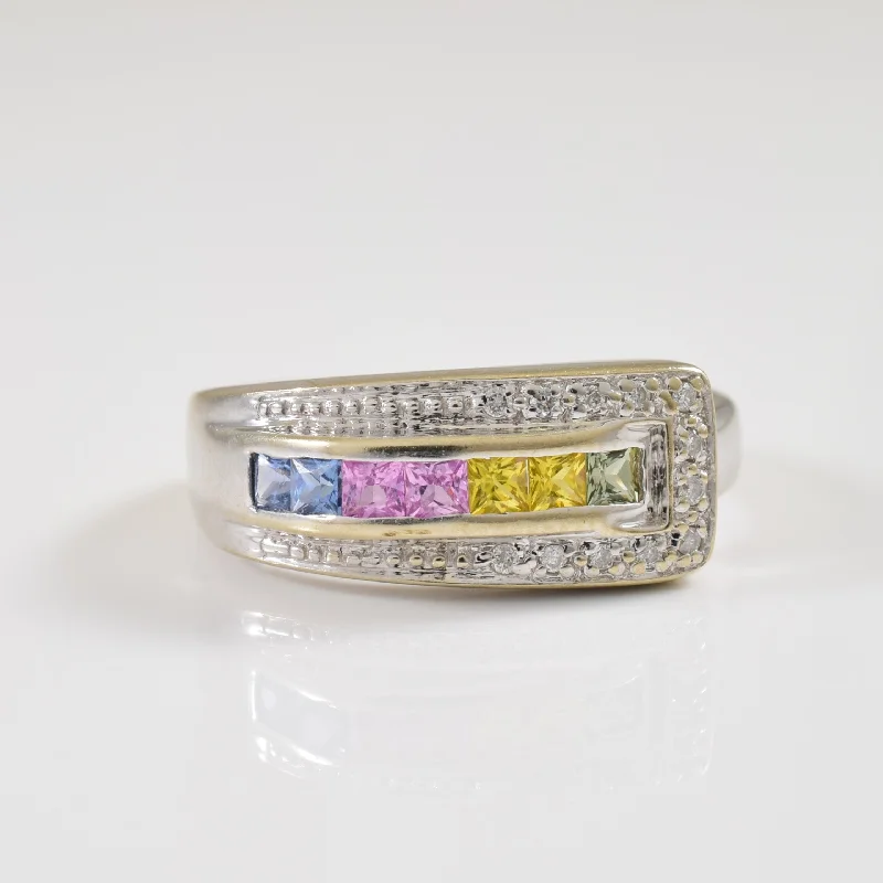 Forged name rings-Multi Colour Sapphire & Diamond Ring | 0.35ctw, 0.06ctw | SZ 7 |