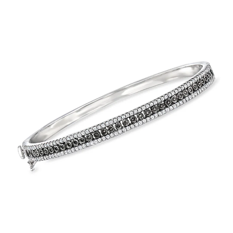 Aquamarine bead bracelets-Ross-Simons White and Black Diamond Bangle Bracelet in Sterling Silver