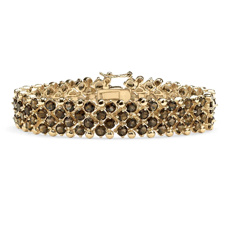 Lustrous druzy bangles-20 TCW Smoky Quartz Tennis Bracelet in Yellow Gold-Plated 7.25"