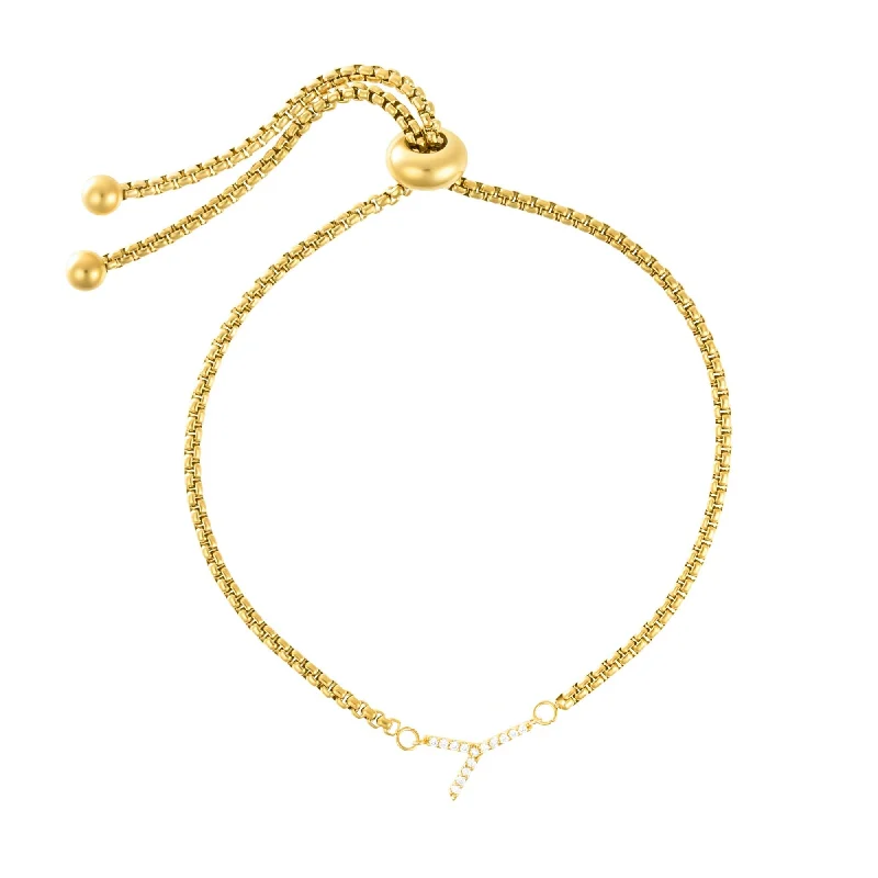 Yarn tassel bangles-14k Gold Plated Adjustable Pave CZ Sideways Bolo Bracelet