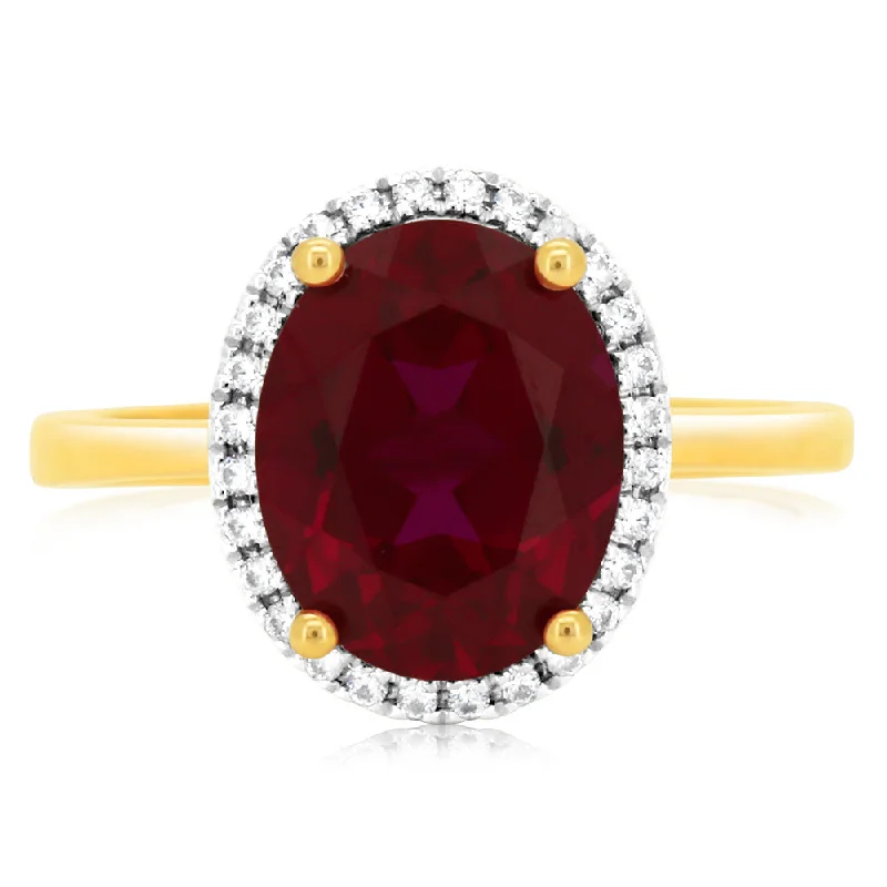 Small heart rings-9ct Yellow Gold 2.9 Carat Created Ruby 28Cubic Zirconia Ring