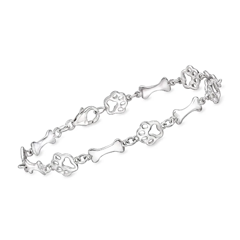 Fine filigree bangles-Ross-Simons Sterling Silver Paw Print and Bone Station Bracelet