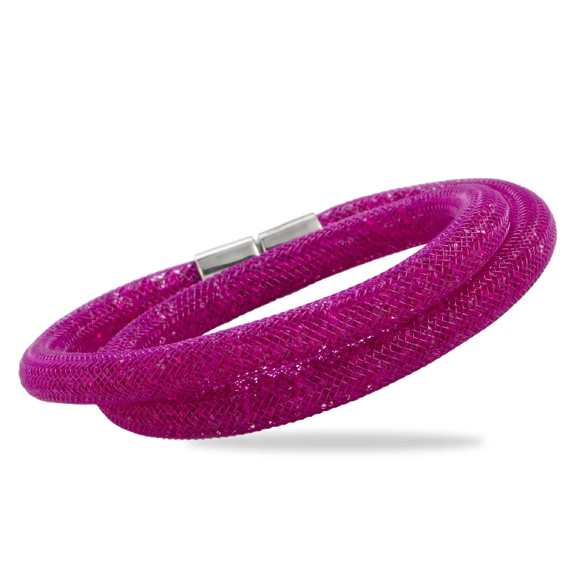 Small pearl bangles-Swarovski Stardust Fuchsia Double Bracelet 5102547-S- Small