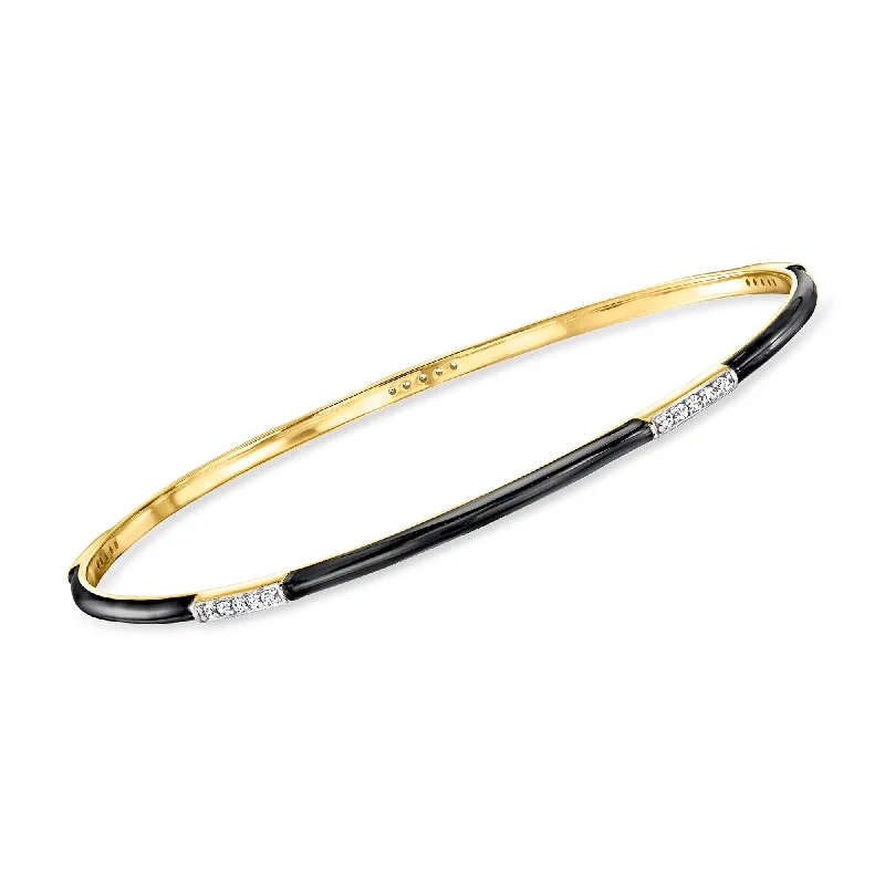 Gloss bead bangles-Ross-Simons Black Enamel and . Diamond Bangle Bracelet in 18kt Gold Over Sterling