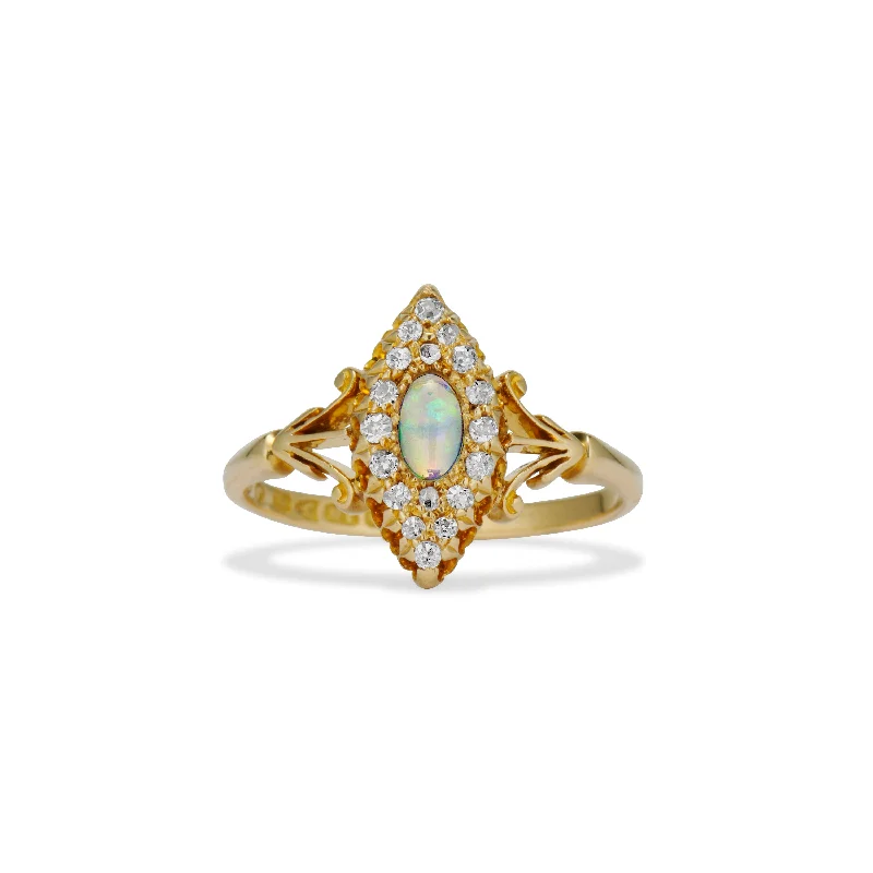 Clear quartz rings-1909 Opal and Diamond Navette Ring