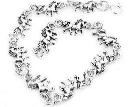 Thick chain bracelets-Small Sterling Silver 7" Unicorn Fantasy Horse Charm Bracelet, Children and Adult