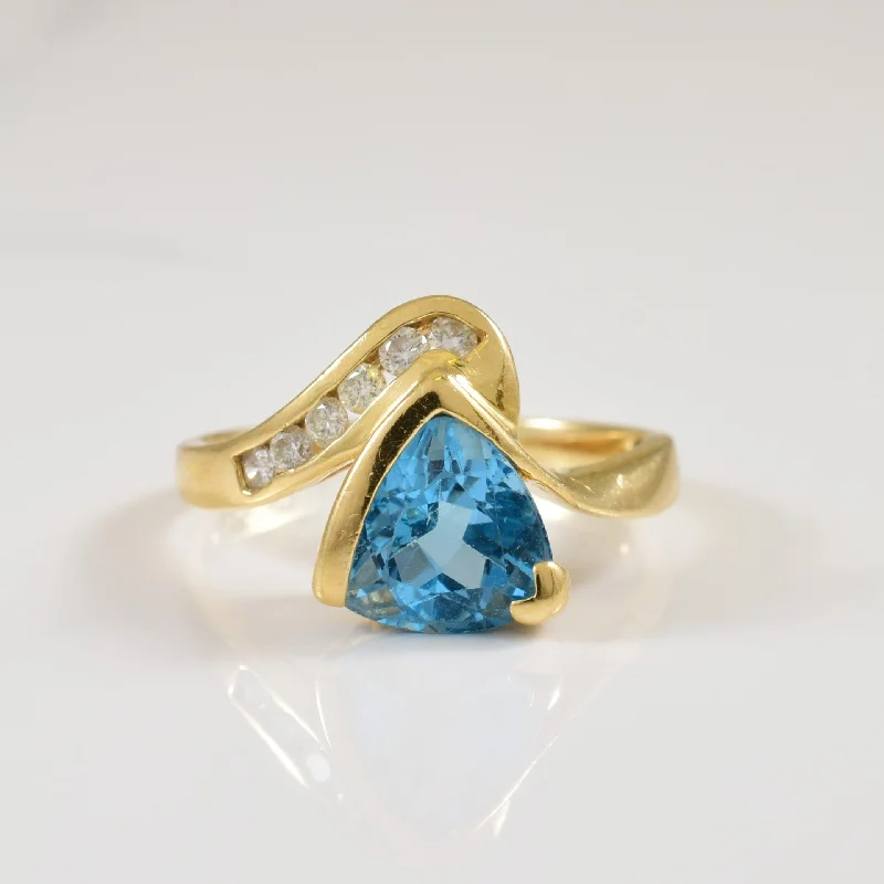 Small heart rings-Blue Topaz & Diamond Chevron Ring | 2.00ct, 0.10ctw | SZ 7 |