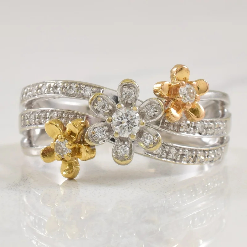 Soft open rings-Split Shank Diamond Floral Ring | 0.32ctw | SZ 7 |