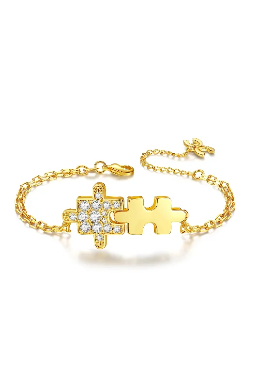 Light wood bracelets-Gold Jigsaw Puzzle Bracelet