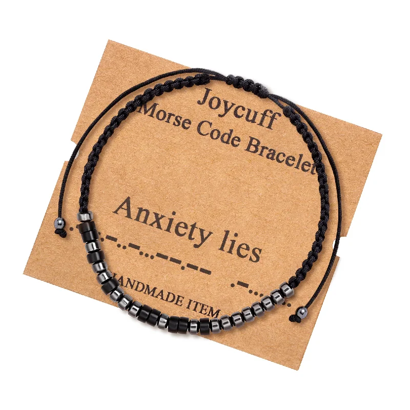 Stone link bracelets-Anxiety Lies Inspirational Morse Code Bracelets for Mom Daughter Wife Sister BFF