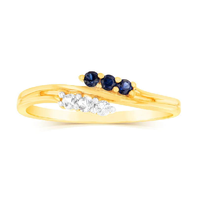 Cosmic birthstone rings-Created Sapphire & White Sapphire Ring in 9ct Yellow Gold