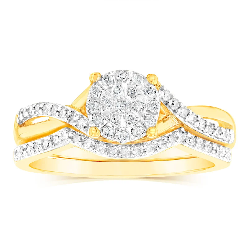 Hand-forged rings-10ct Yellow Gold 1/3 Carat Diamond 2 Ring Bridal set